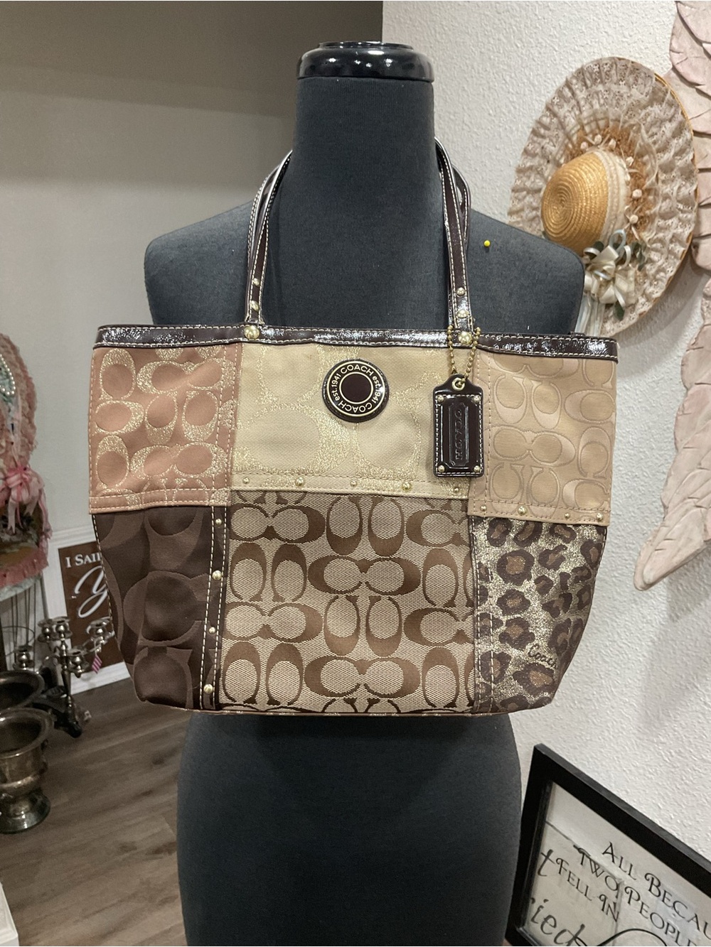 Coach Patchwork Tote in Brown, Tan and Cream